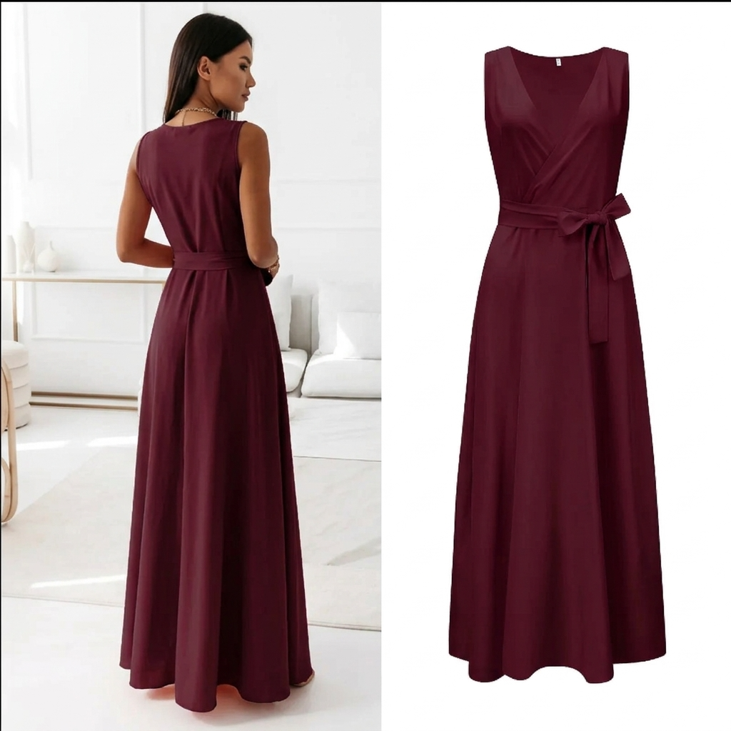 Elegancka sukienka maxi z głębokim dekoltem V w pięknej modnej odsłonie