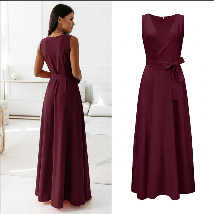 Elegancka sukienka maxi z głębokim dekoltem V w pięknej modnej odsłonie