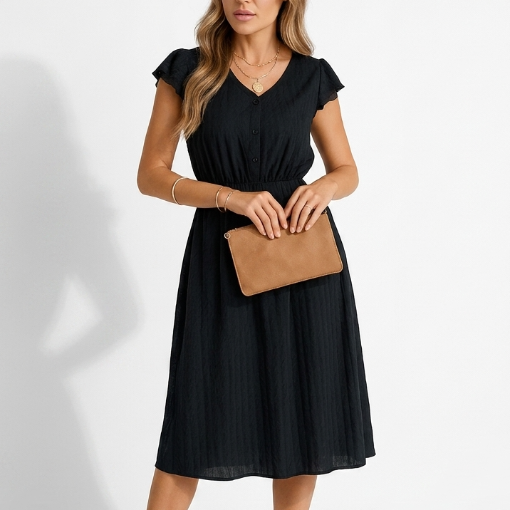 Damska elegancka sukienka w stylu casual chic, detal paska w talii