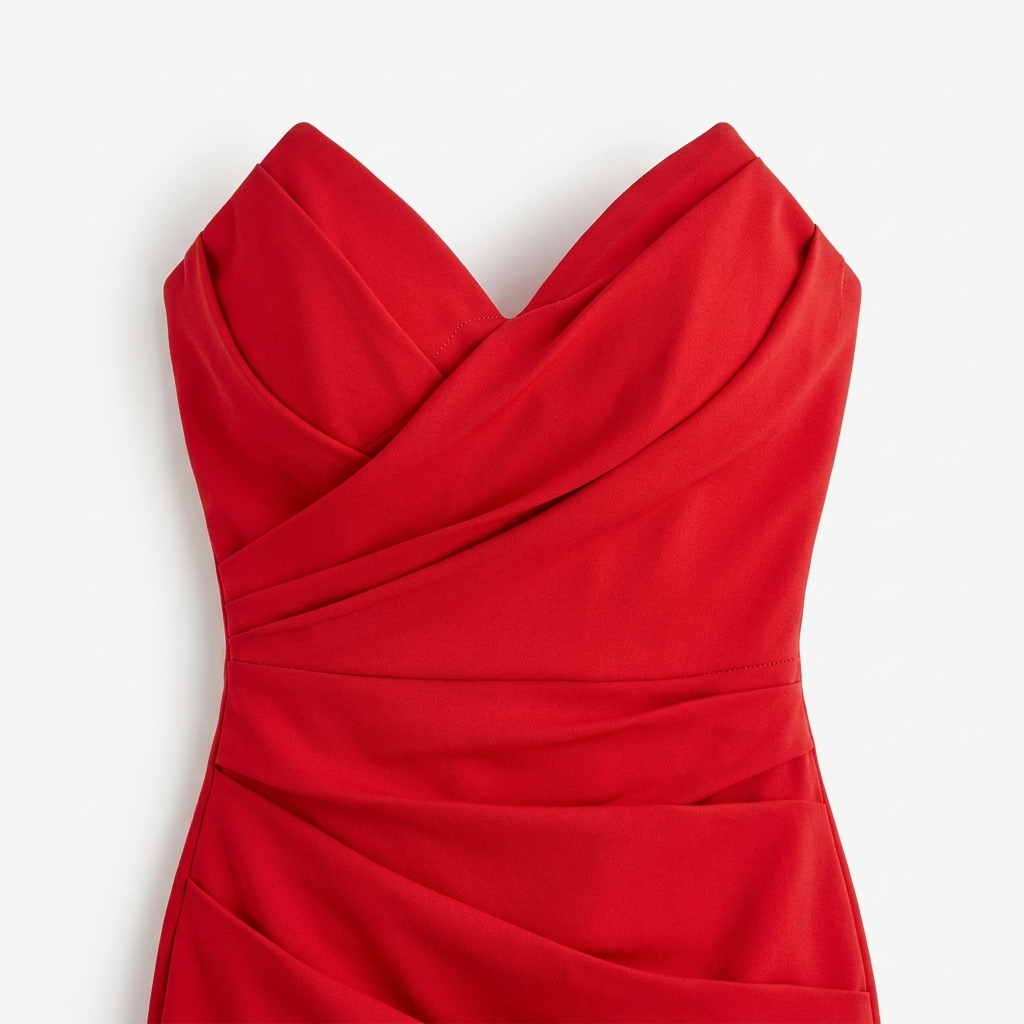 Widok z przodu na górną część czerwonej sukienki midi bodycon