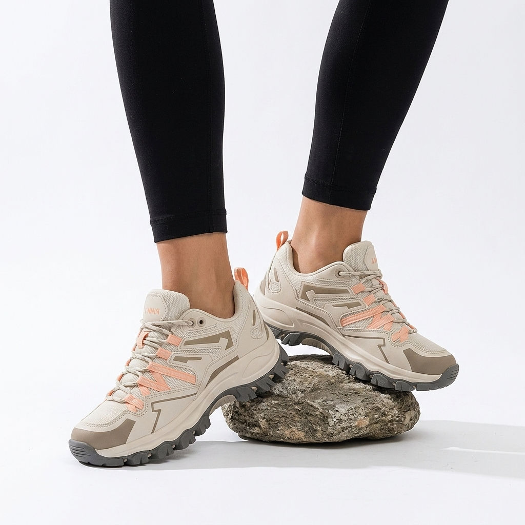 Różowe buty trekkingowe damskie Carlena - widok z boku, obuwie outdoor