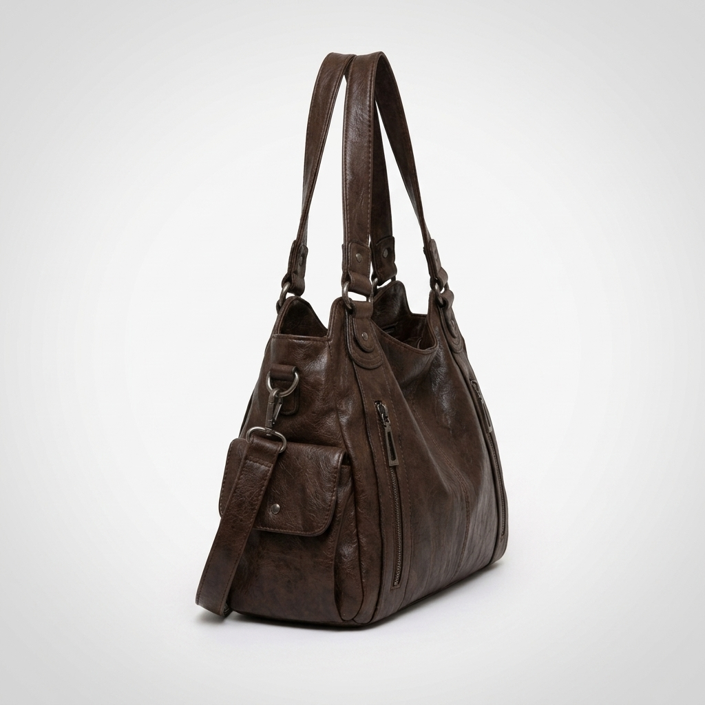 Elegancka duża torba crossbody z metalowymi okuciami, detale