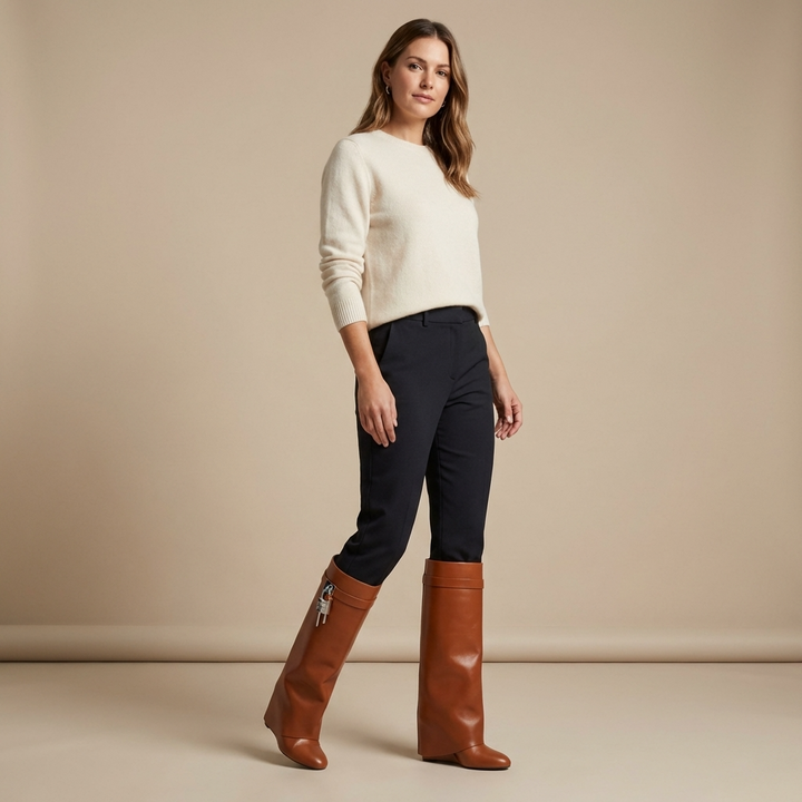 Wysokie kozaki za kolano, czarne eleganckie buty damskie
