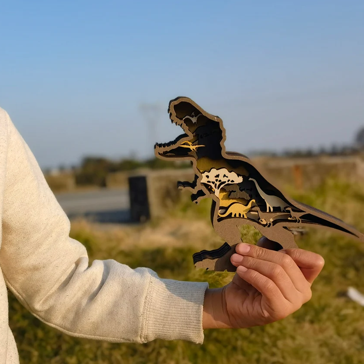 Drewniana figurka Tyranozaura 3D z precyzyjnym grawerem, dekoracja pokoju dziecięcego, prezent.