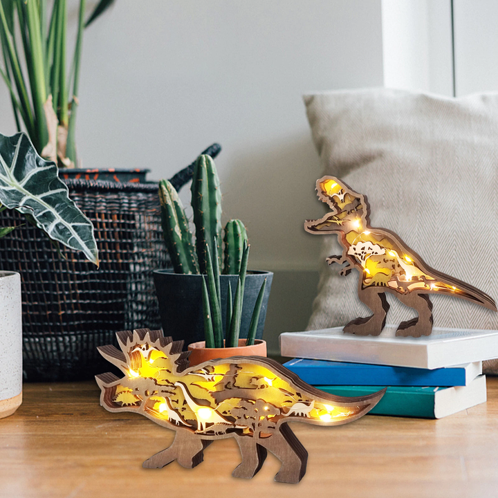 Ręcznie wykonany drewniany dinozaur 3D, figurka z grawerem, idealny prezent, styl vintage.