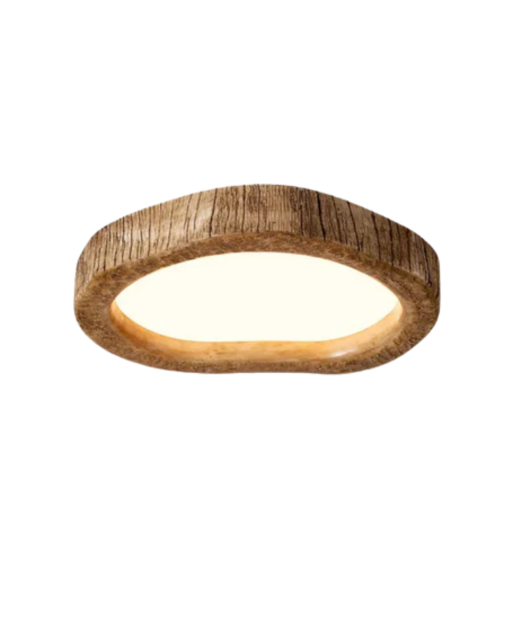 Drewniana lampa sufitowa Japandi, minimalistyczny design do salonu, sypialni. Generuje ciepłą poświatę.