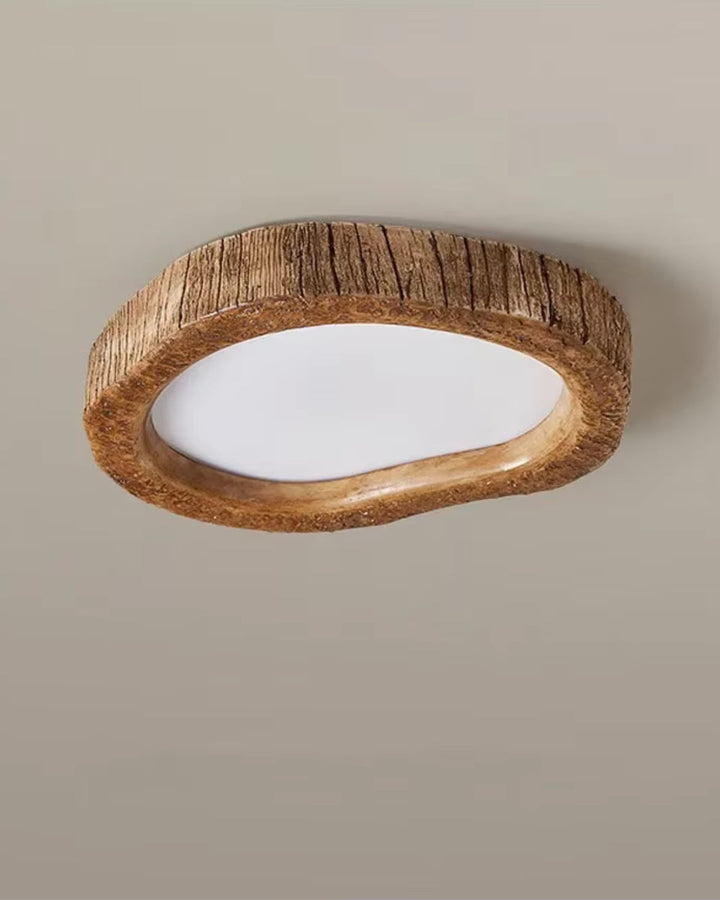 Zamontowana lampa sufitowa drewniana Japandi. Minimalistyczne oświetlenie, które wprowadza ciepłą poświatę do wnętrza.