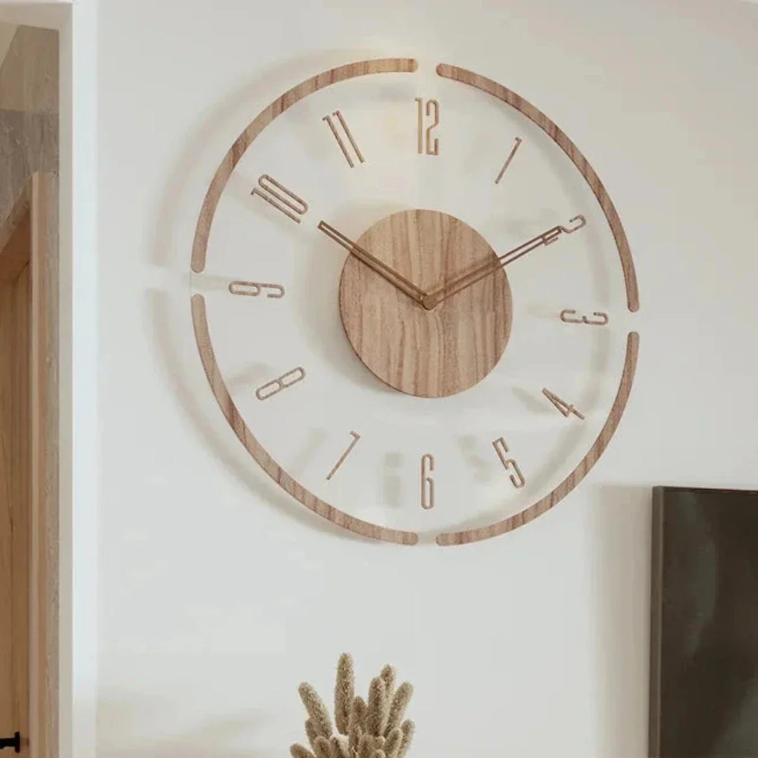 Zegar ścienny drewniany w skandynawskim stylu, minimalistyczna dekoracja do mieszkania.