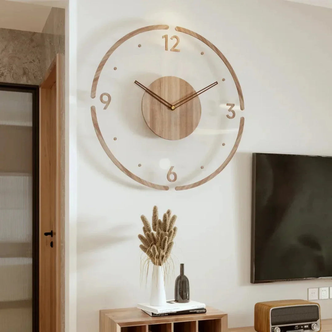 Stylowy zegar ścienny skandynawski z drewna, nowoczesny design do każdego domu.