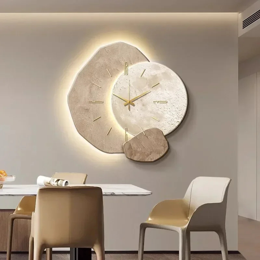 Stylowy drewniany zegar ścienny zintegrowany z LED, z podświetleniem nastrojowym. Idealny do sypialni.