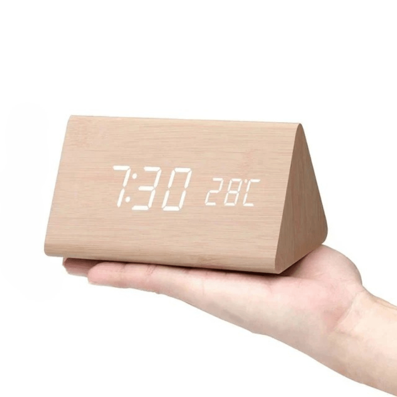 Uniwersalny drewniany zegar LED z budzikiem, nowoczesny design do domu i biura.