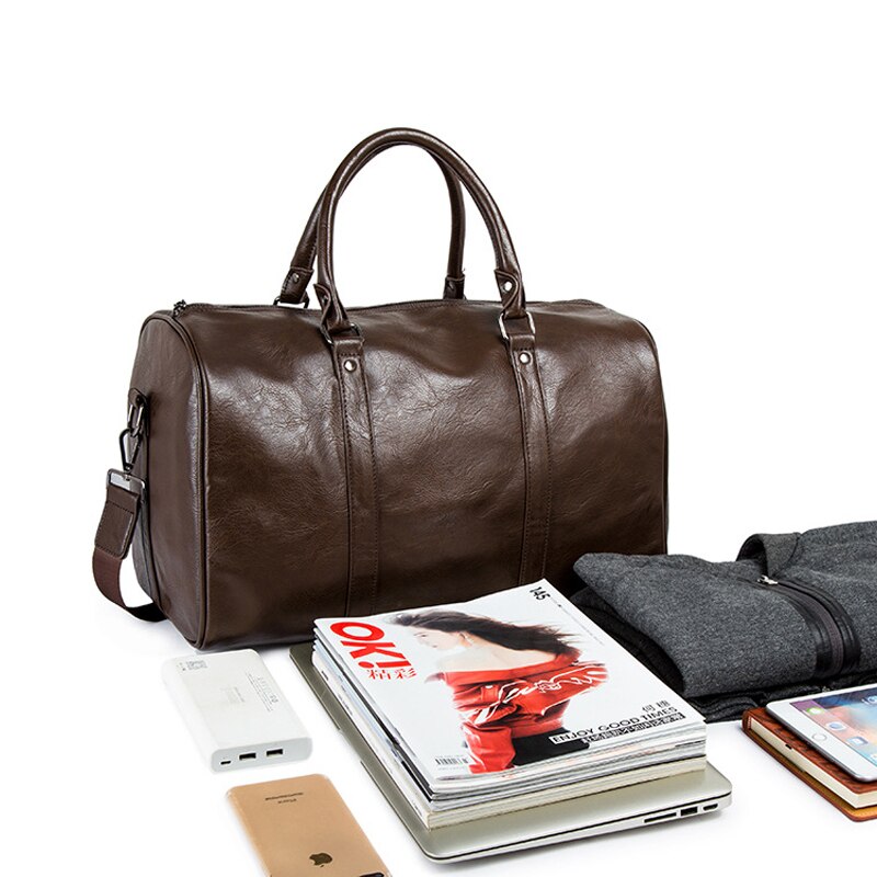 Skórzana torba podróżna typu duffel, lekki i wytrzymały bagaż podręczny, elegancka na weekend.