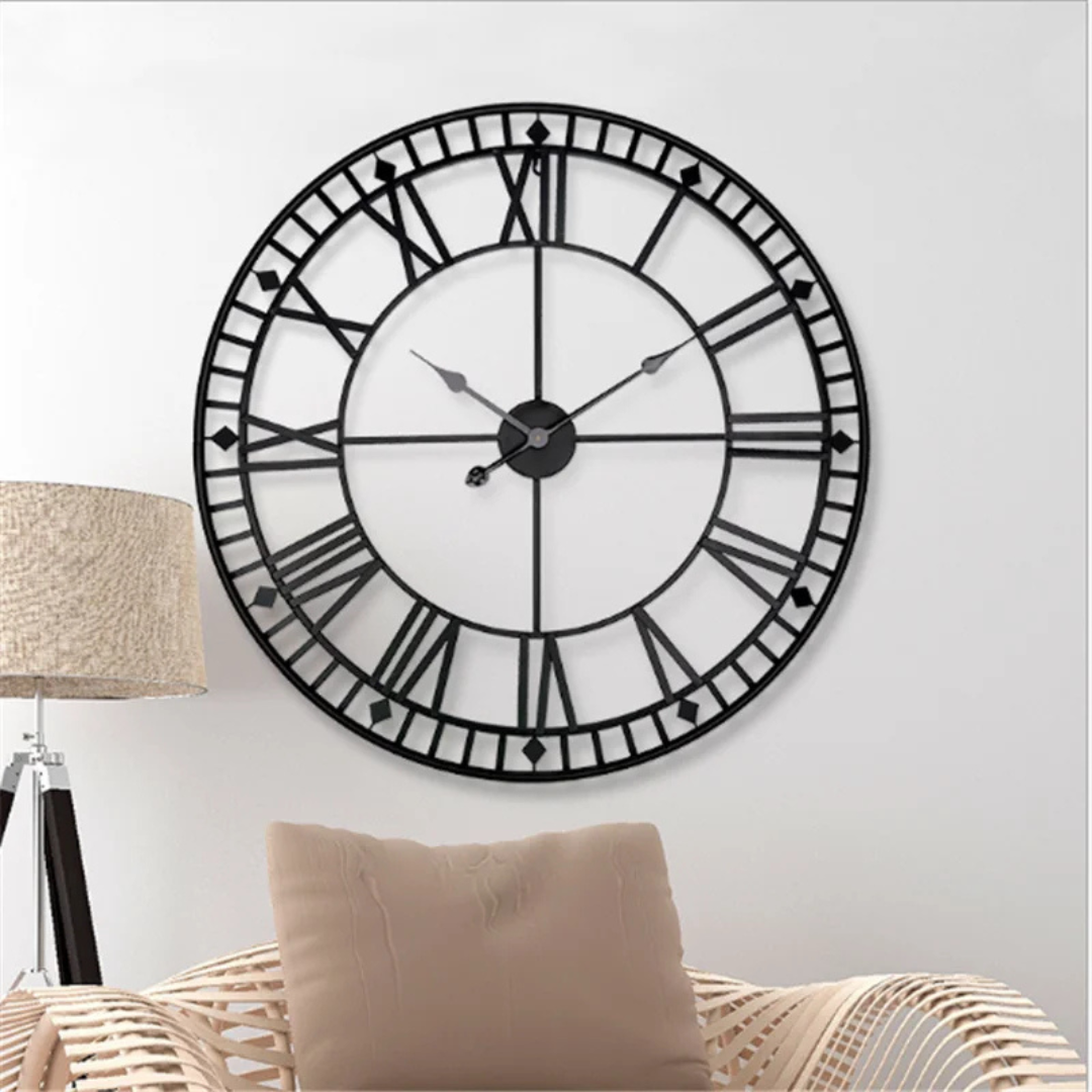 Duży metalowy zegar ścienny retro loft 40 cm. Klasyczny design, styl industrialny, idealny do salonu.