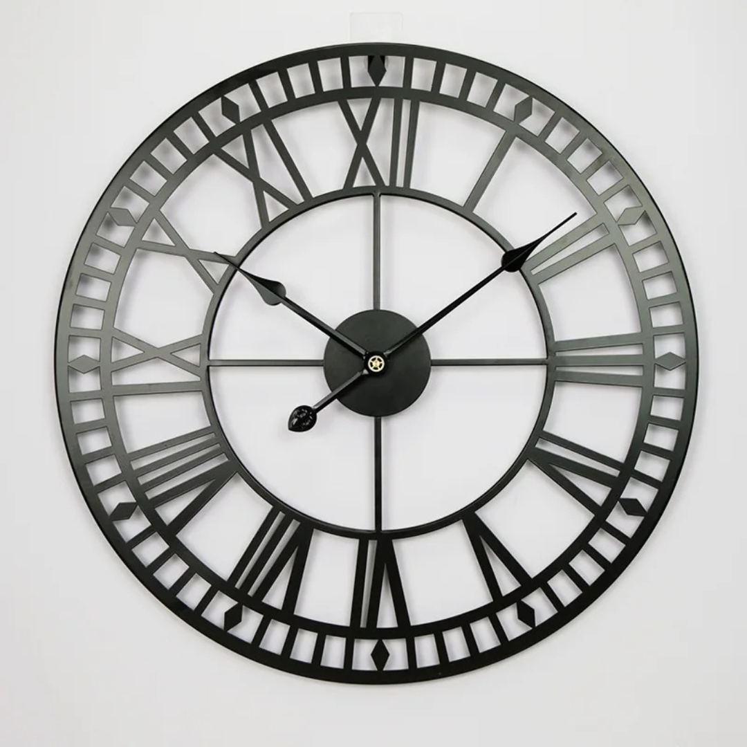 Klasyczny duży zegar ścienny 40 cm, wykonany z metalu. Design retro loft, doskonała dekoracja do wnętrz.