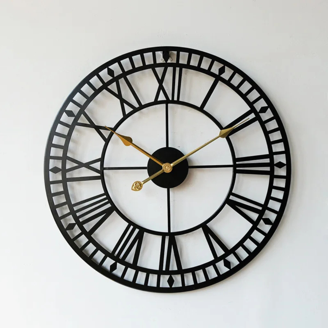 Metalowy zegar ścienny retro industrialny, średnica 40 cm. Duży zegar loft do nowoczesnego salonu.