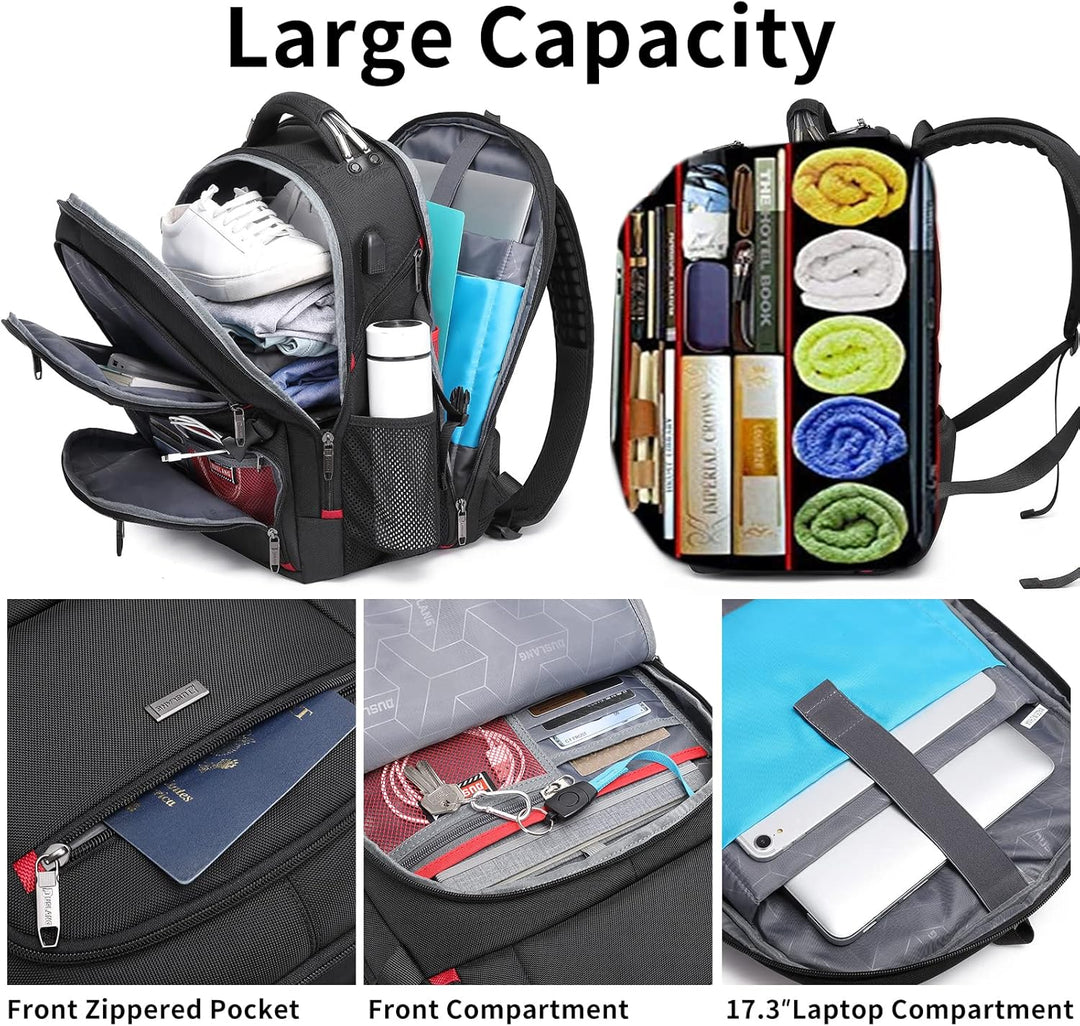 Port USB w wodoodpornym plecaku podróżnym 50L, umożliwiający ładowanie telefonu w drodze. Akcesoria podróżne.