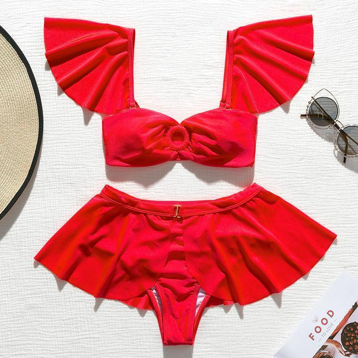 Modny strój kąpielowy bikini z falbanką dla kobiet, styl plażowy