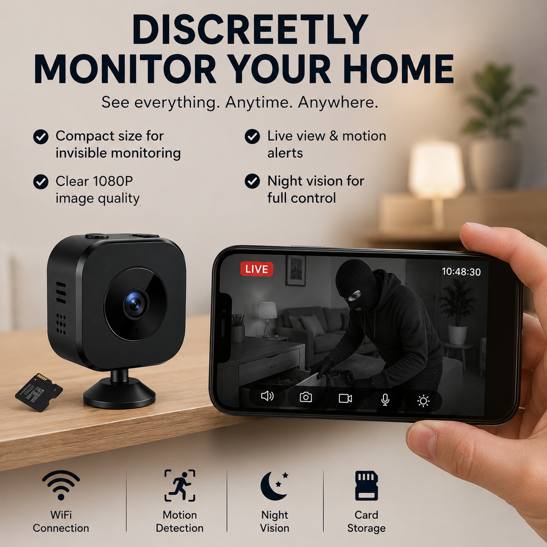 Dyskretna inteligentna mini kamera WiFi do zdalnego monitoringu wnętrz, zapewniająca bezpieczeństwo domu.