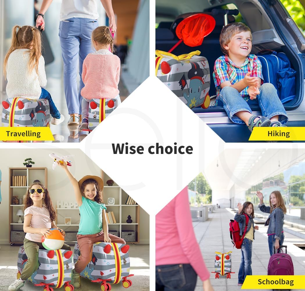 Walizka dla dzieci ze scooterem, kółka 360°, motyw niebieskiej ośmiornicy, lekki bagaż.