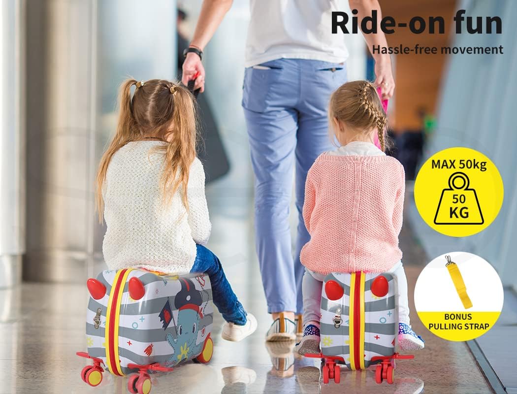 Kolorowa walizka scooter dla dzieci z wytrzymałymi kółkami 360° i grafiką ośmiornicy.