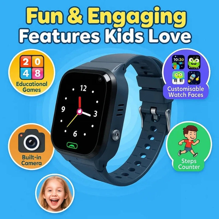 Dziecko rozmawia przez smartwatch GPS z lokalizatorem, zapewniając łatwą komunikację z rodzicami.