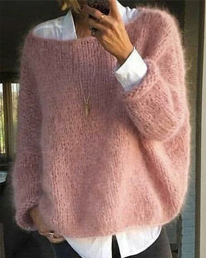 Damski miękki sweter w kolorze pudrowego różu z długim rękawem