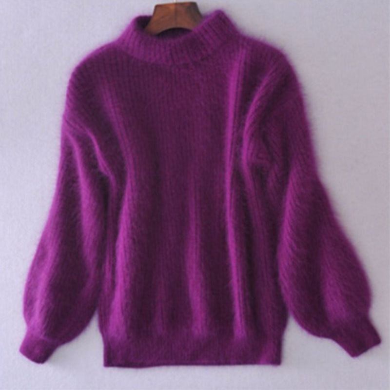 Stylowy damski sweter zimowy z wysokim kołnierzem, tył produktu
