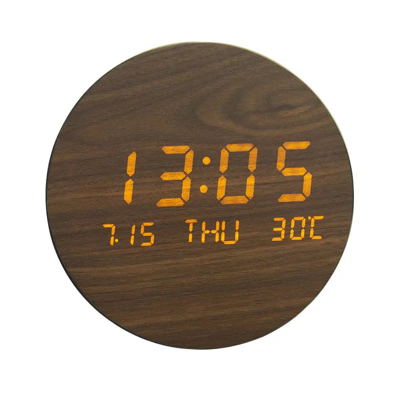Nowoczesny budzik LED z naturalnego drewna, ekologiczny zegar do biura i domu z wyświetlaczem.