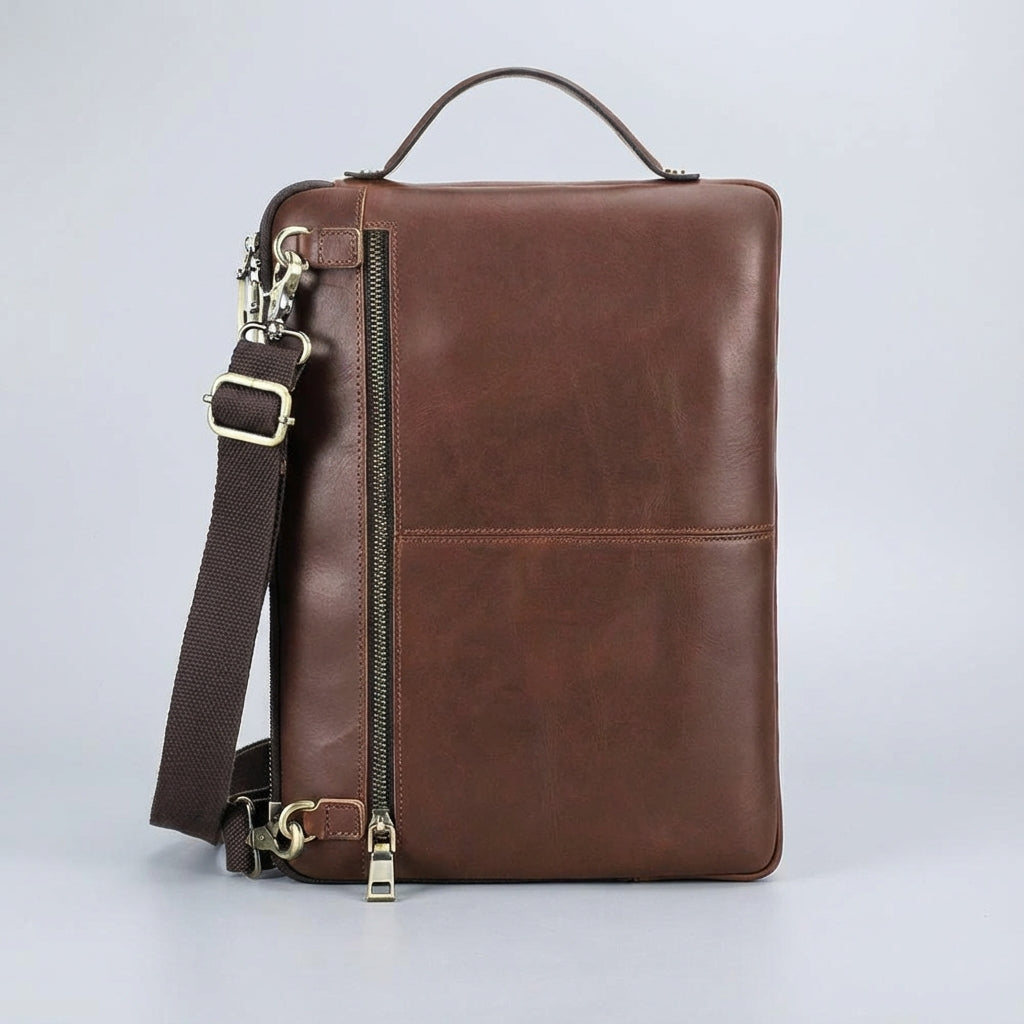 Męska elegancka torba na laptopa z paskiem na ramię, idealna do podróży służbowych i codziennego użytku.