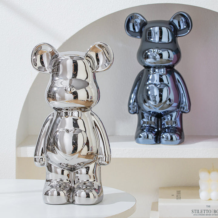 Błyszcząca ceramiczna figurka misia, ozdoba stołu, komody, konsoli.