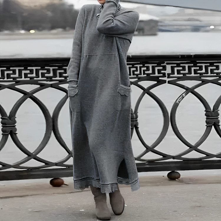 Elegancka ciepła sukienka zimowa damska Karina, idealna na chłodne dni. Długa sukienka maxi.