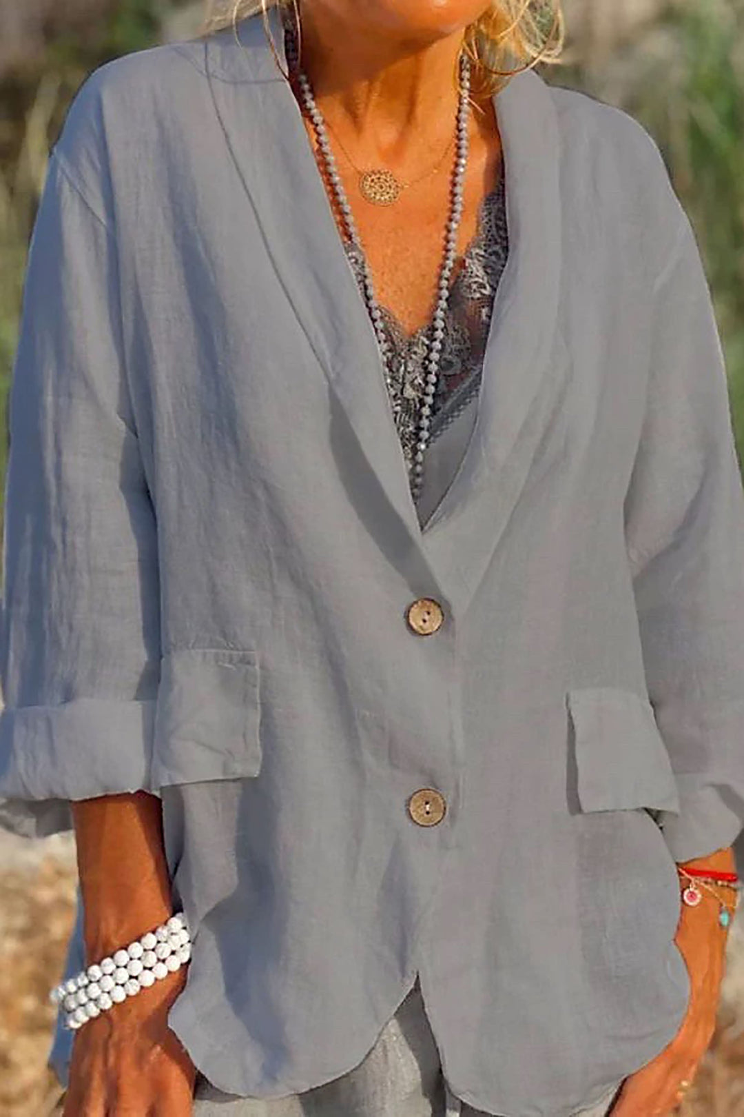 Stylowa, damska kurtka z lnu 'Jessica' - wygodna i elegancka propozycja na lato.