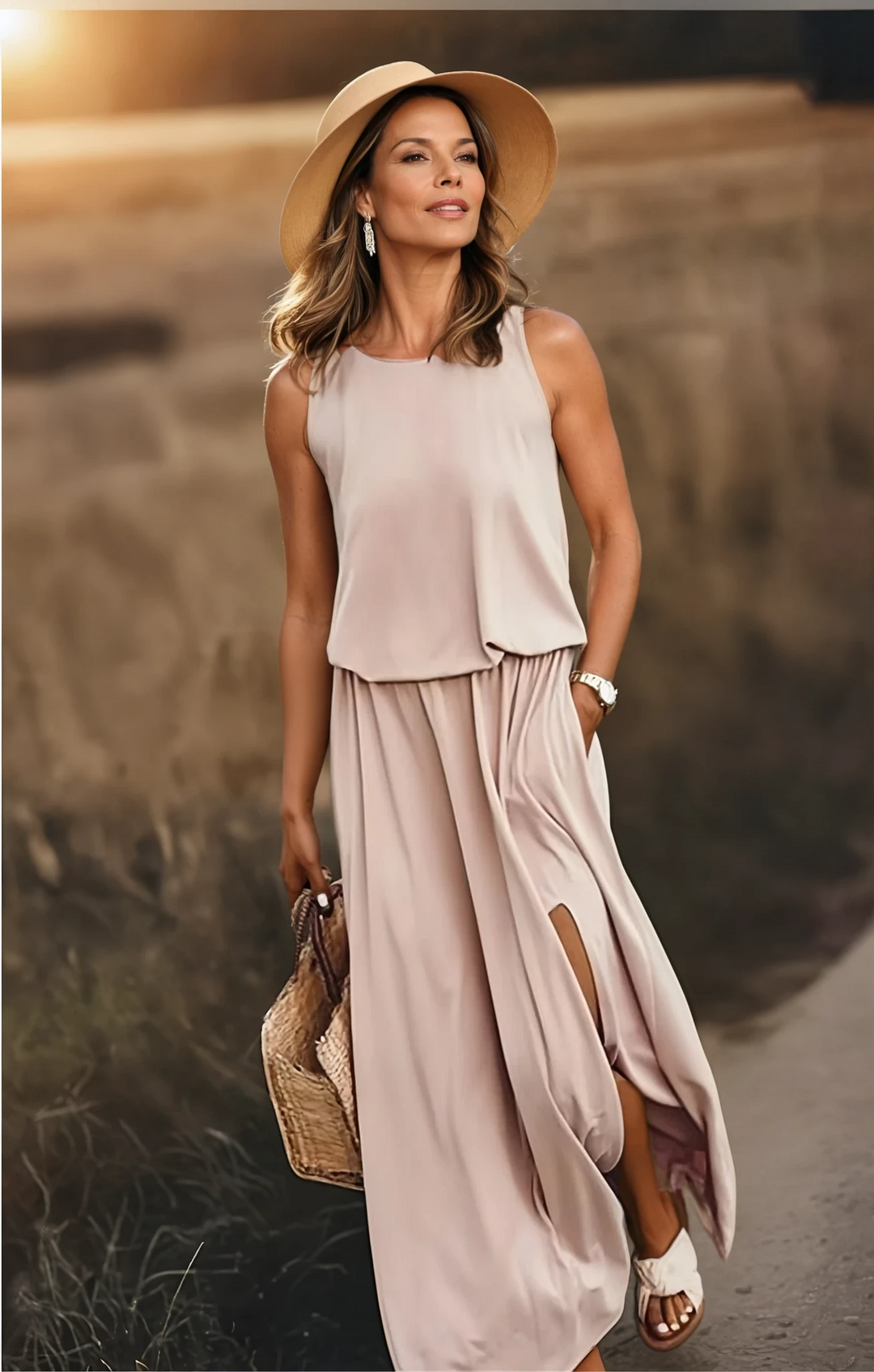 Kolorowa letnia sukienka damska maxi, bez rękawów, na co dzień, na plażę lub eleganckie wyjścia.