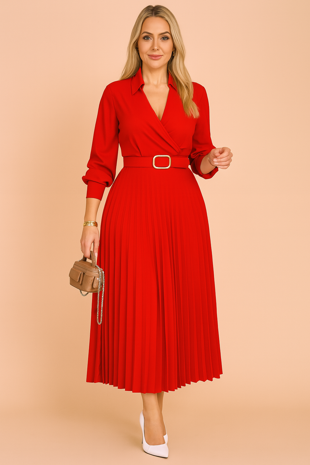 Modna sukienka damska plus size midi z rękawem 3/4, idealna na co dzień i eleganckie wyjścia.