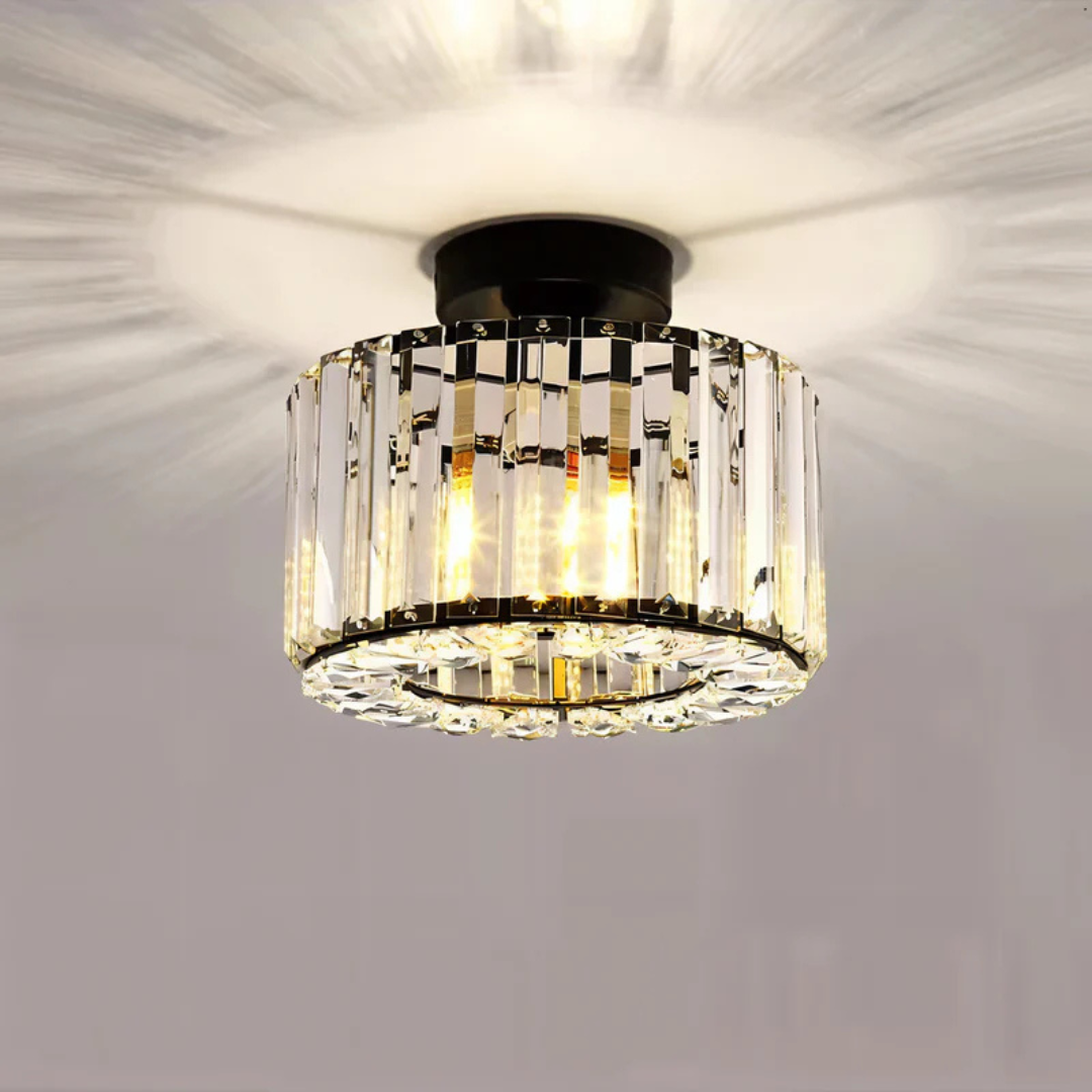 Designerska kryształowa lampa sufitowa. Oświetlenie do salonu, sypialni, kuchni. Nowoczesna złota/czarna.