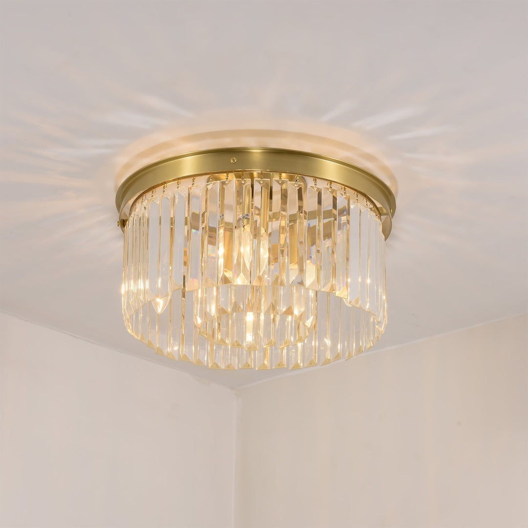 Kryształowa lampa sufitowa mosiężna, klasyczna elegancja i blask dla Twojego salonu.