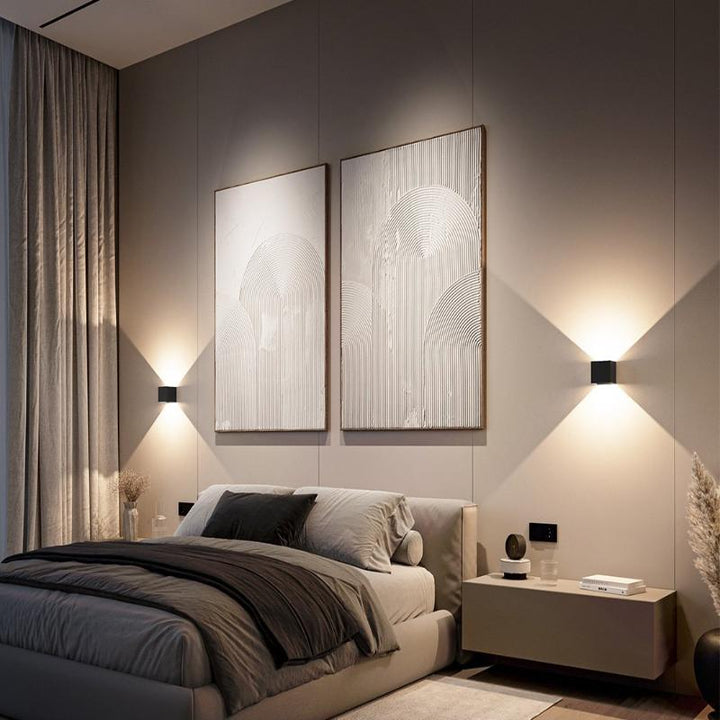 Designerska lampa elewacyjna LED z aluminium. Ciepłe, nastrojowe światło. Nowoczesne oświetlenie zewnętrzne, IP54.