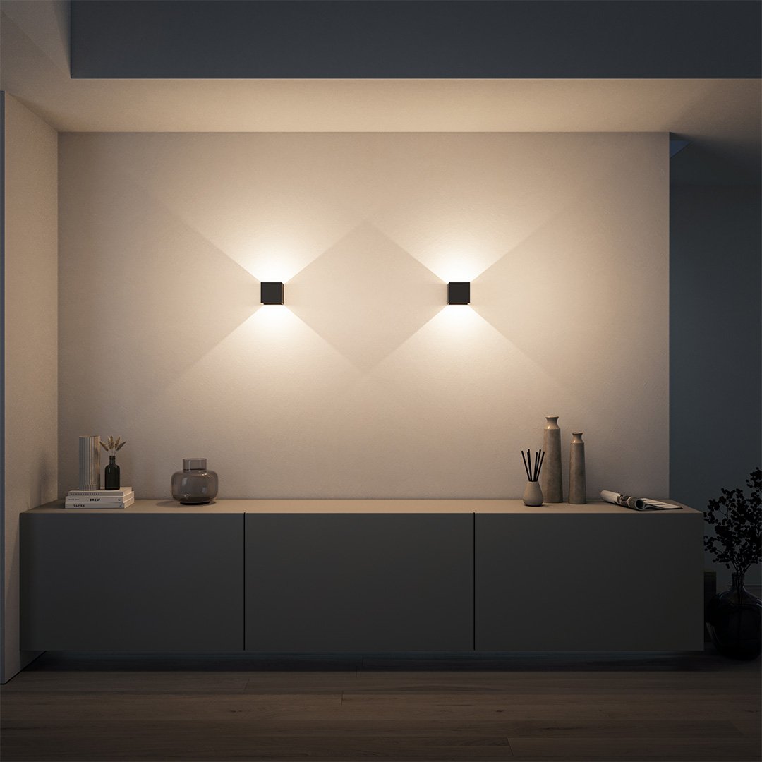 Wszechstronna lampa ścienna LED, ciepłe światło. Nowoczesne oświetlenie wewnętrzne/zewnętrzne. Elegancki design, IP54.