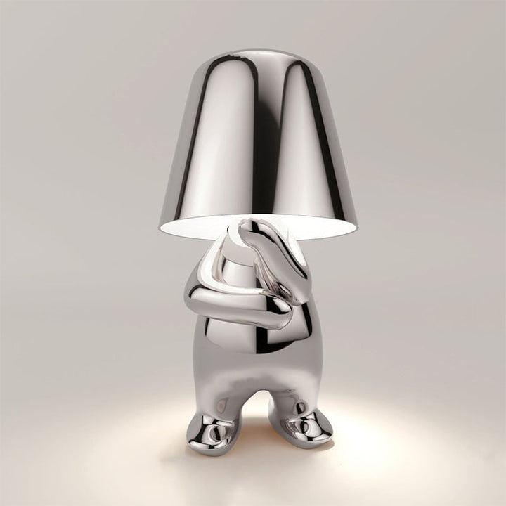 Lampa stołowa LED z subtelnym światłem, regulacją jasności, idealna na stolik nocny lub biurko.