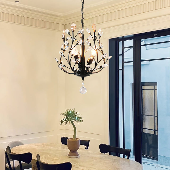 Lampa wisząca kryształowa czarna, idealne oświetlenie do salonu, design glamour, podkreślający luksus.
