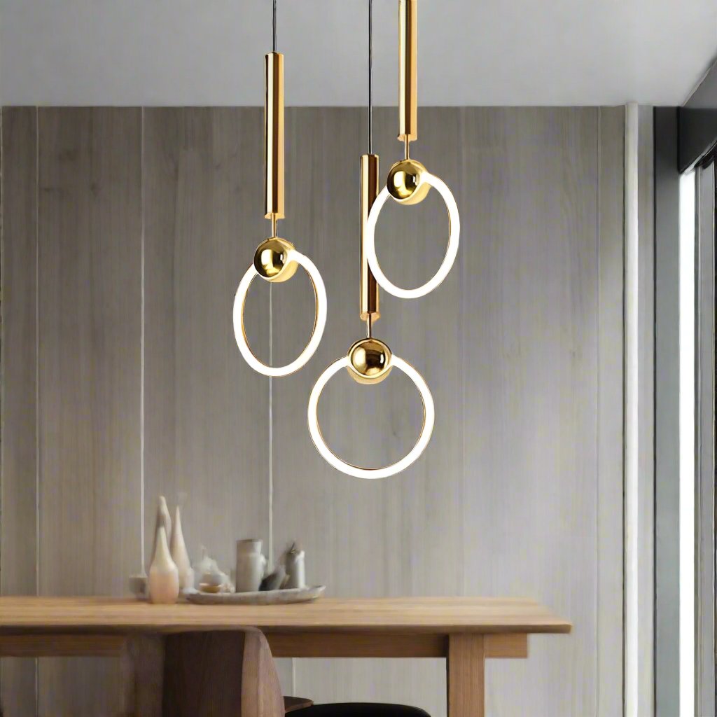 Elegancka lampa wisząca LED w stylu nordyckim, minimalistyczna, idealna do nowoczesnego salonu lub jadalni.