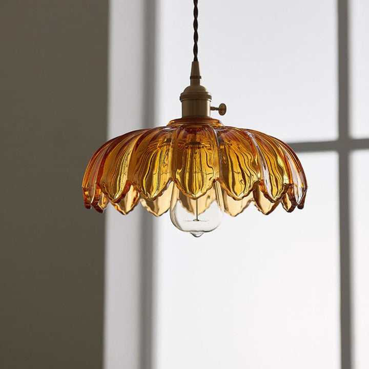 Lampa wisząca szklana bursztynowa, oświetlenie z blaskiem do jadalni, vintage.