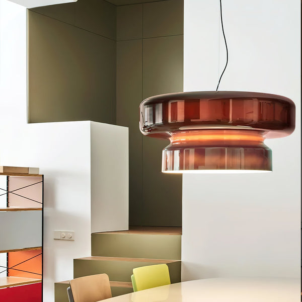 Lampa wisząca szklana, dmuchana. Eleganckie oświetlenie sufitowe, idealne do nowoczesnych aranżacji.