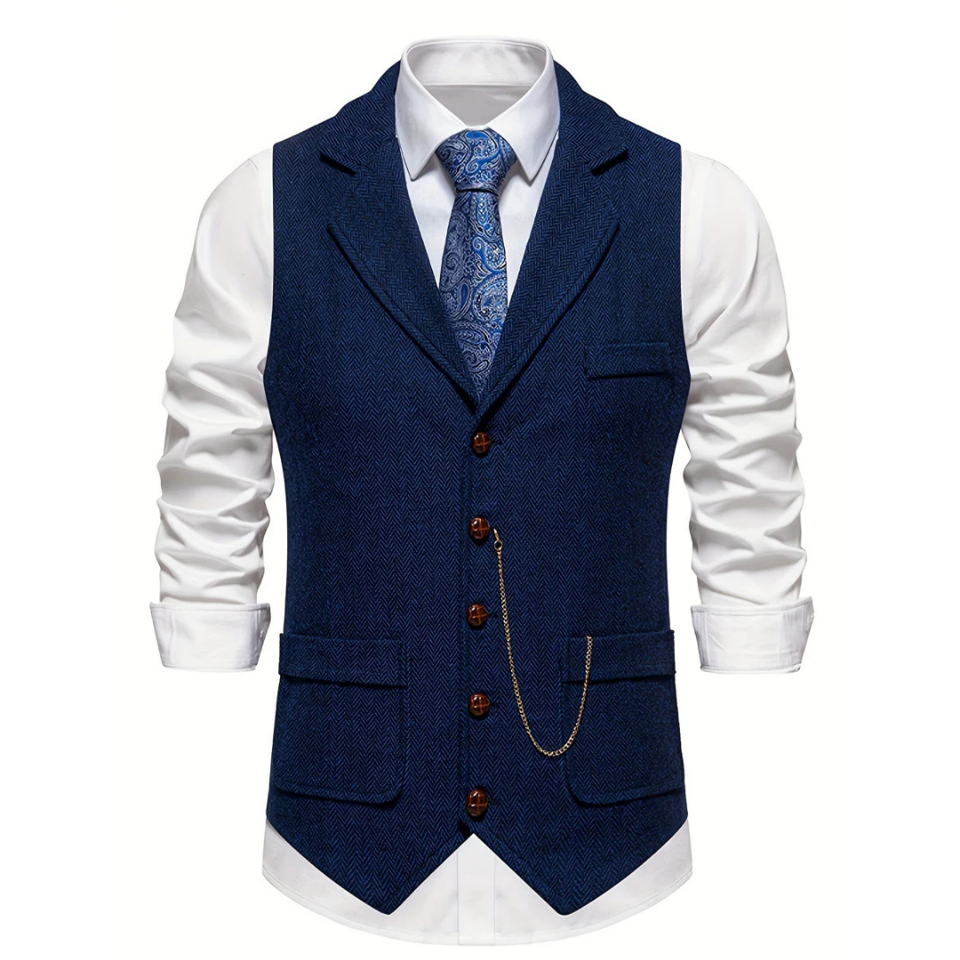 Elegancka lekka kamizelka męska; styl wizytowy i casual. Komfortowy bezrękawnik na co dzień.