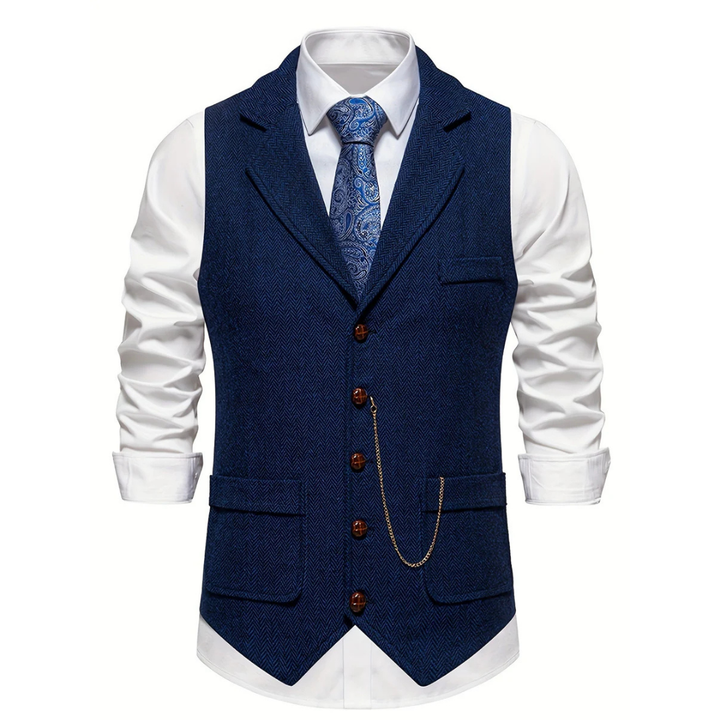 Elegancka lekka kamizelka męska; styl wizytowy i casual. Komfortowy bezrękawnik na co dzień.