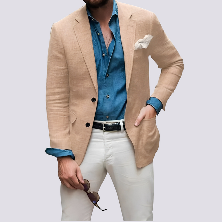 Elegancka marynarka męska z guzikami, idealna do stylizacji biznesowych i smart casual.