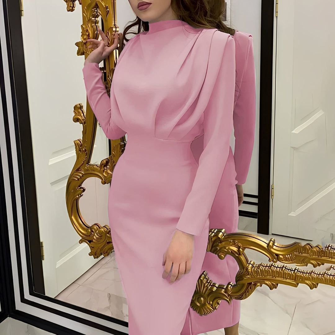 Elegancka sukienka zimowa damska midi z długim rękawem, idealna do biura.