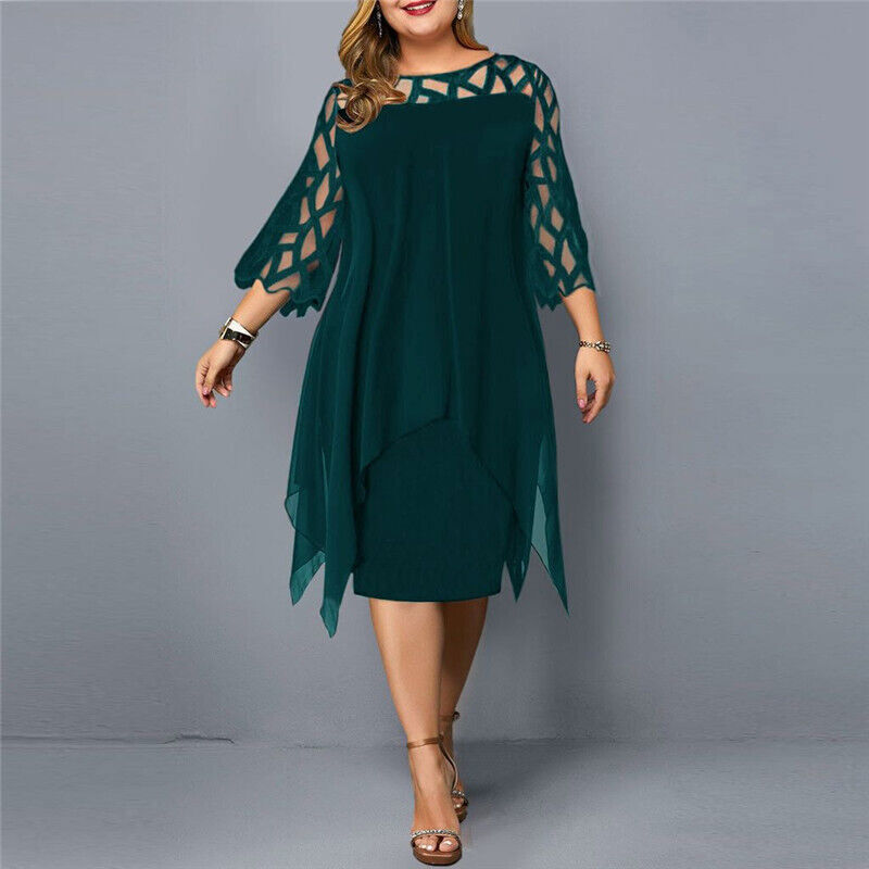 Sukienka midi plus size, komfortowa i elegancka, damska modna na wieczór i co dzień.