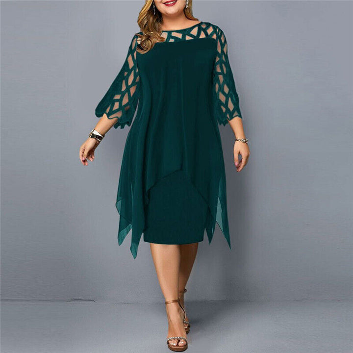 Sukienka midi plus size, komfortowa i elegancka, damska modna na wieczór i co dzień.