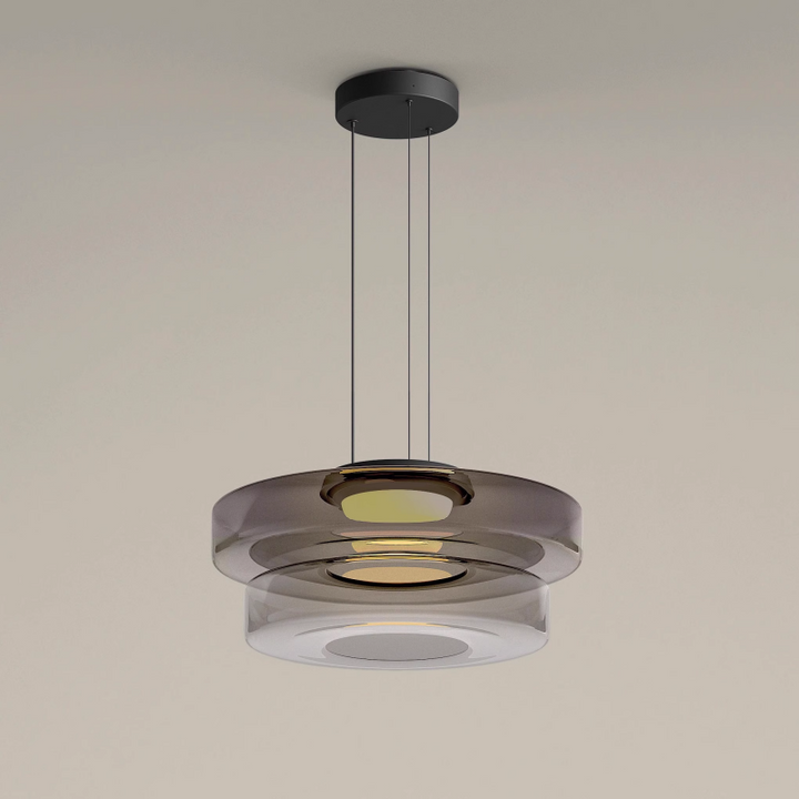 Designerska lampa wisząca, szkło i metal. Idealna do modernistycznych wnętrz. Oświetlenie.